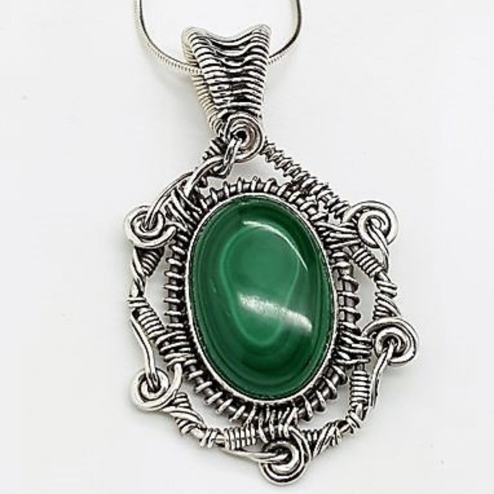 Intricate Sterling Silver Wrap Malachite Pendant